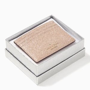 Kate Spade Shimmy Glitter Fabric Boxed Small Slim Cardholder in Rose Gold